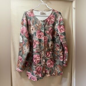 ⚫️ BOGO Vintage Reitmans floral drawstring button up sweater size large